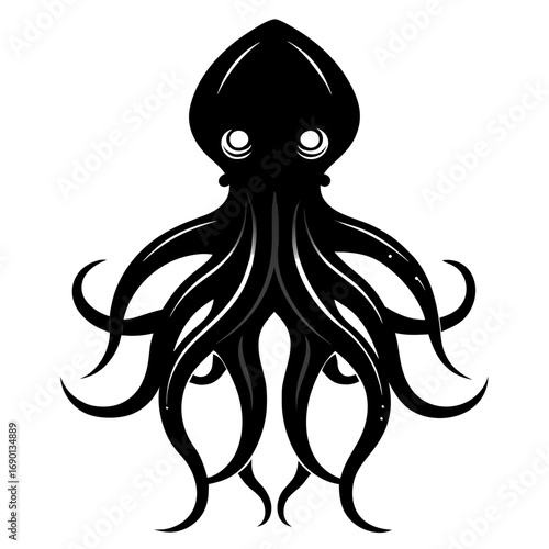 Simple Colossal Squid Silhouette Vector Graphic Isolated on White