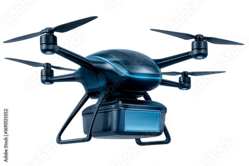 High Tech Futuristic Delivery Drone with Modern Design, Modern Futuristic Delivery Drone with digital display Isolated on Transparent Background