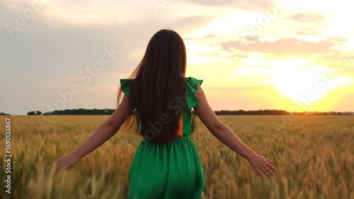 Wallpaper Mural Woman walking field sunset Torontodigital.ca