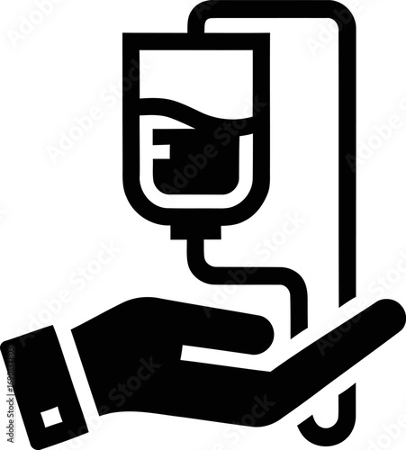 Hand holding iv drip bag medical treatment health care symbol