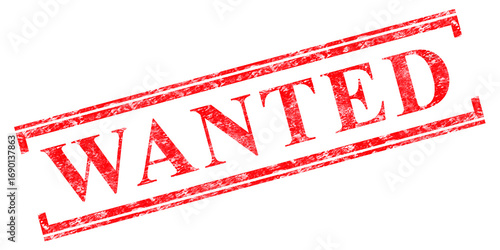 Red wanted rubber stamp on transparent background png file