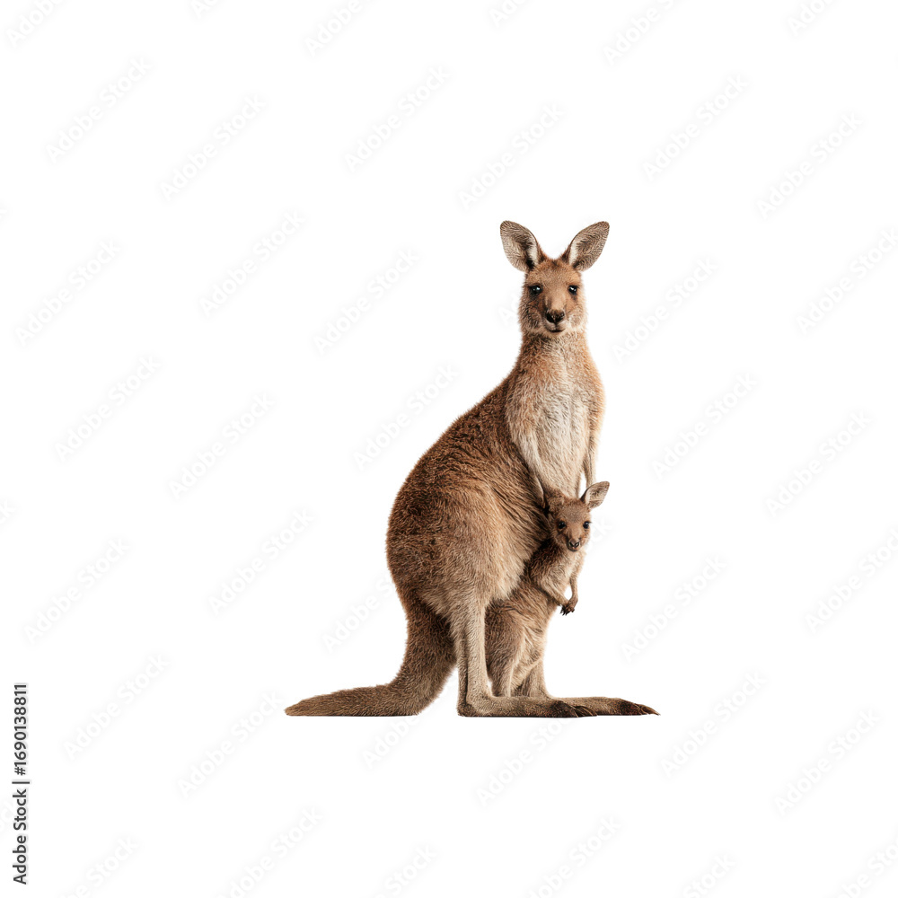 Obraz premium Red Kangaroo Mother with Joey in Pouch - Australian Wildlife
