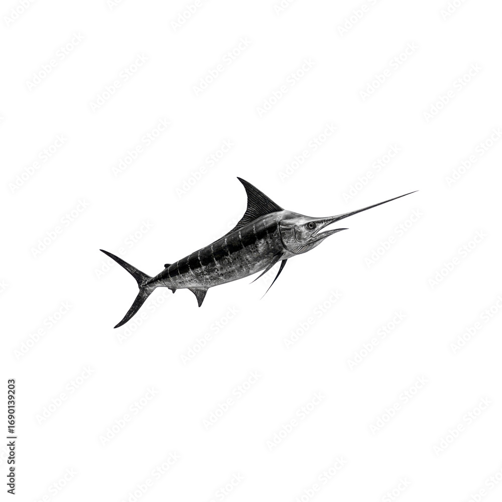 Fototapeta premium Majestic Black Marlin A Striking Monochrome Underwater Portrait
