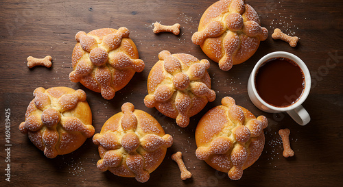 Pan De Muerto Breads And Hot Chocolate For Day Of The Dead Celebration