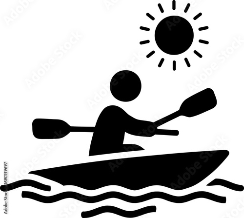Person kayaking on water under the sun simple icon