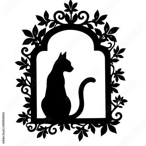 black and white cat frame, vector, cat, frame, illustration, silhouette, design, border, floral, black, art, animal, ornament, flower, decoration, Halloween, pattern, vintage, pet, decor, element, swi