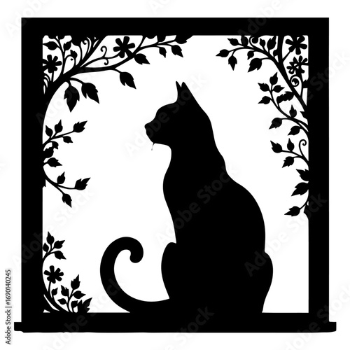 black and white cat frame, vector, cat, frame, illustration, silhouette, design, border, floral, black, art, animal, ornament, flower, decoration, Halloween, pattern, vintage, pet, decor, element, swi