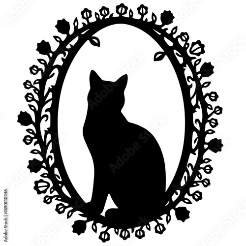 black and white cat frame, vector, cat, frame, illustration, silhouette, design, border, floral, black, art, animal, ornament, flower, decoration, Halloween, pattern, vintage, pet, decor, element, swi