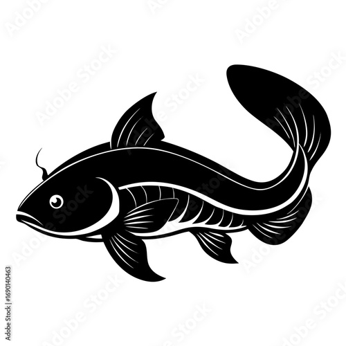 Simple Yoyo Loach Fish Silhouette Vector Design Isolated on White