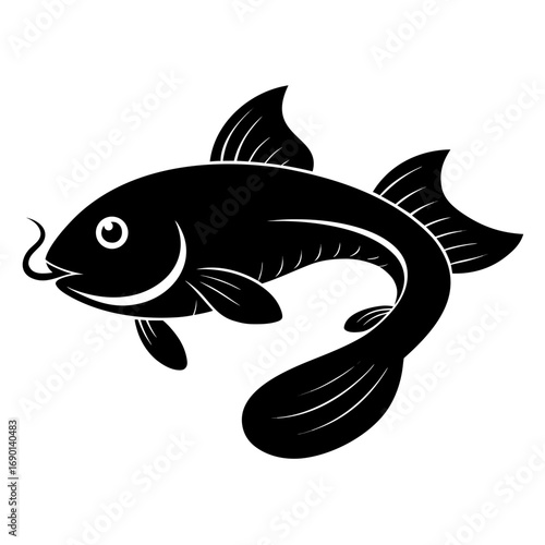 Simple Yoyo Loach Fish Silhouette Vector Design Isolated on White