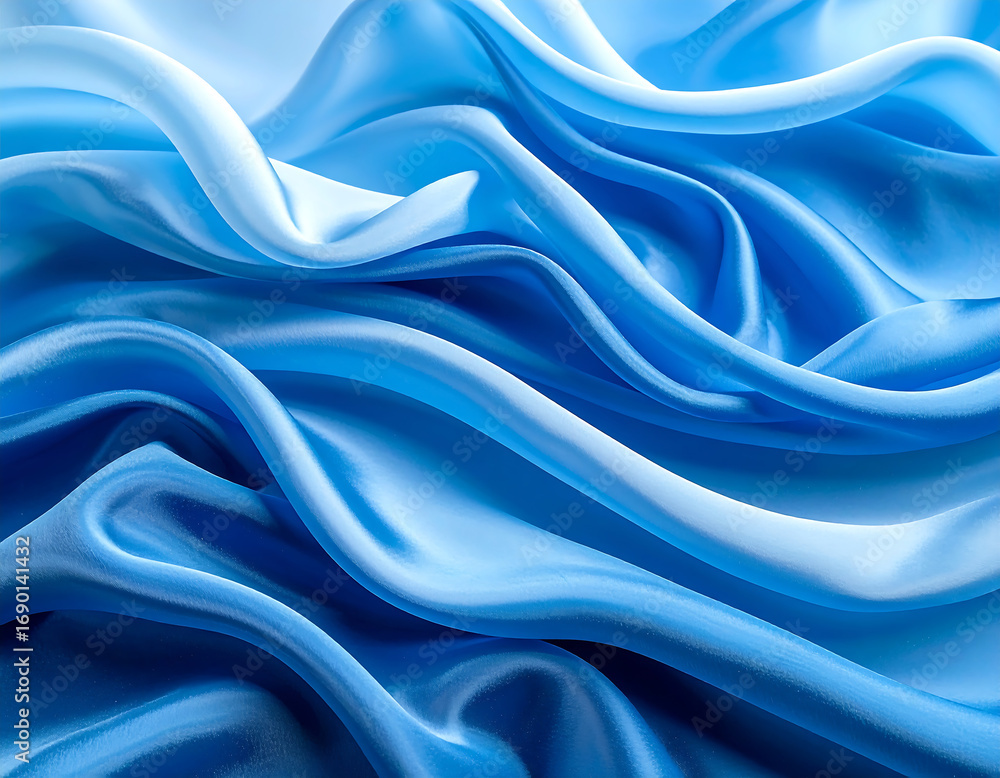 Obraz premium Abstract Blue Silk Fabric Folds Flowing Waves Texture Background
