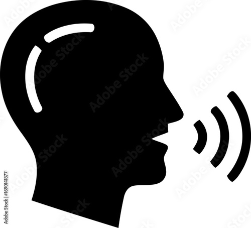 Human head silhouette speaking sound waves icon