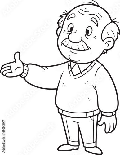 Cartoon Grandpa Gesturing with Open Hand Keywords: grandpa, grandfather, old man, elderly