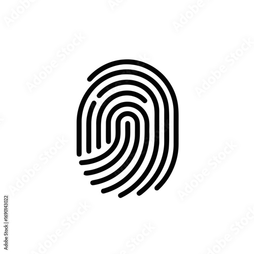 Black and white fingerprint illustration on a clean white background, showing unique ridges and whorls.