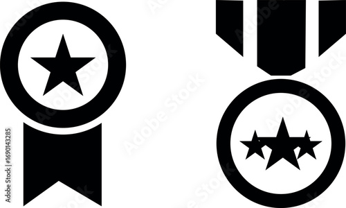Illustrations of Awards Medals Ribbons and Achievements Showing Stars and Success