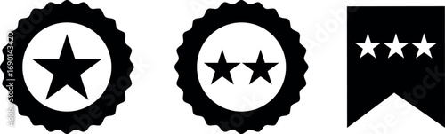 Illustrations of award badges and star ratings for product quality and recognition