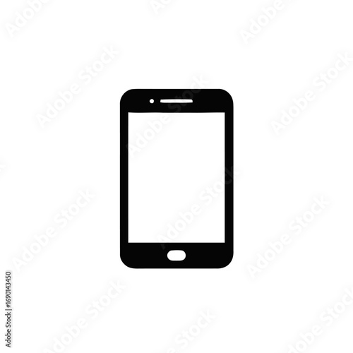 A simple black silhouette of a smartphone, screen blank, ready for app display or mobile use.