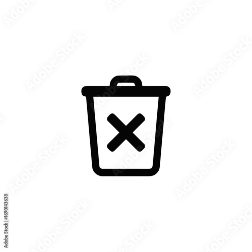 Simple black and white icon of a trash can with an "X" symbol, indicating deletion.