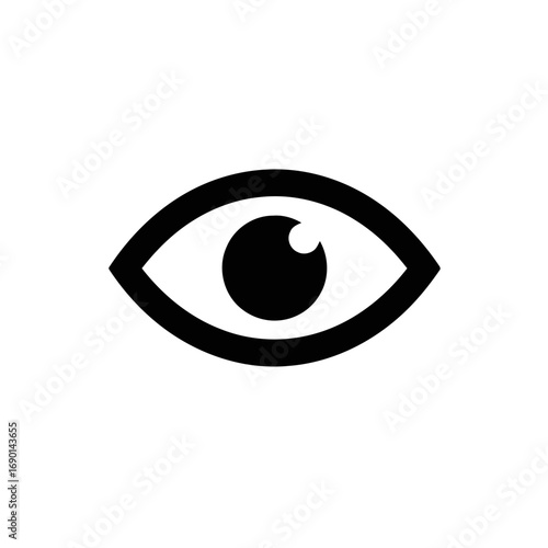 A stylized, minimalist eye icon in black against a white background, featuring a prominent pupil.