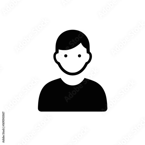 Simple black and white icon depicting a person's upper body, facing forward.