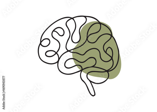 Brain Continuous Line Art Drawing in Minimalist Style. Vector Illustration