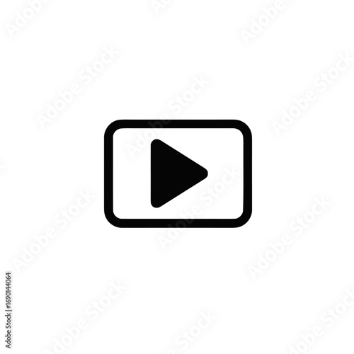 Simple play button icon, rectangular frame, black, white background.