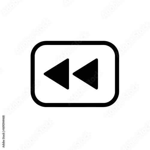 A simple black and white icon of a rewind or fast backward symbol inside a rounded rectangle.