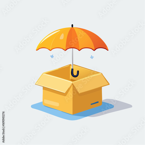 Open Cardboard Box Protected By Umbrella