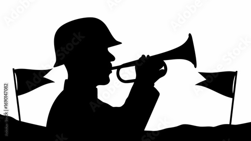 Soldier Silhouette Playing Military Trumpet Bugle