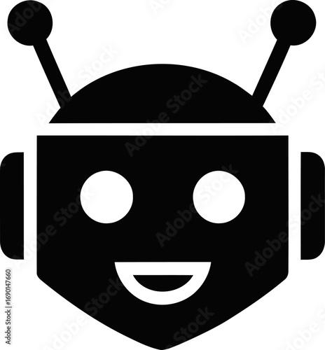 Friendly robot face icon simple cartoon head character