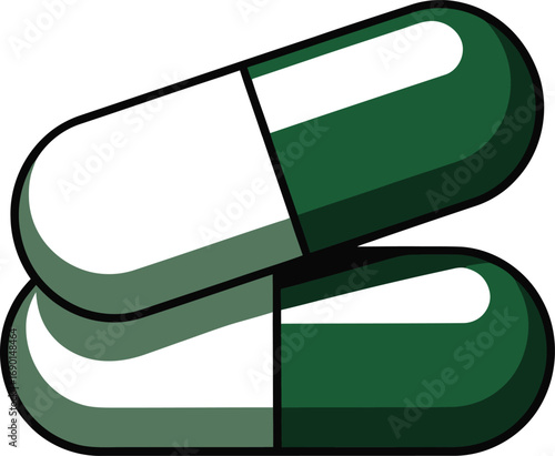 Vector Illustration of Green and White Capsules in a Stack - Pharmaceutical and Healthcare Vector Design for Medicine and Drug Representation.