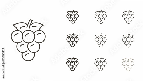 Illustration of multiple grape bunches with varying line thickness and placement on a white background plain