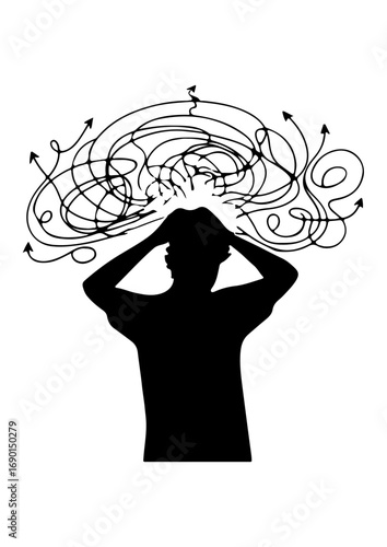 Silhouette of a Person Experiencing Mental Chaos or Overthinking