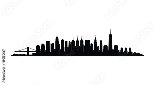 city skyline with tall buildings and bridge silhouette