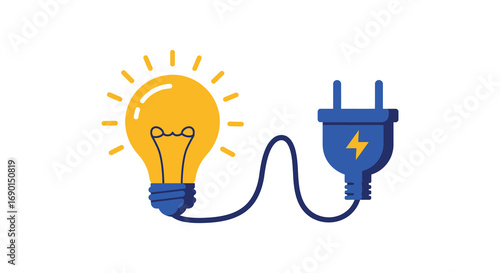 a bright light bulb connected to an electric plug