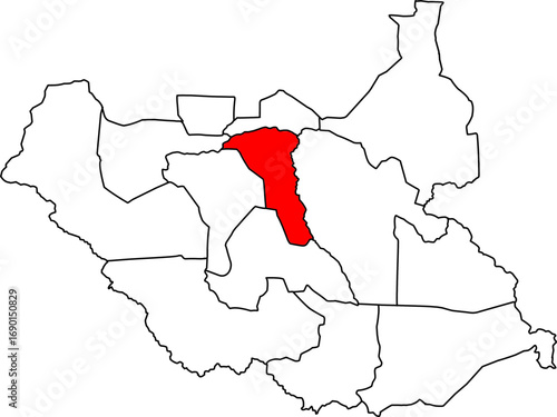 A vector map of South Sudan highlighting the Unity state. Perfect for energy, economic, and geographical reports.

