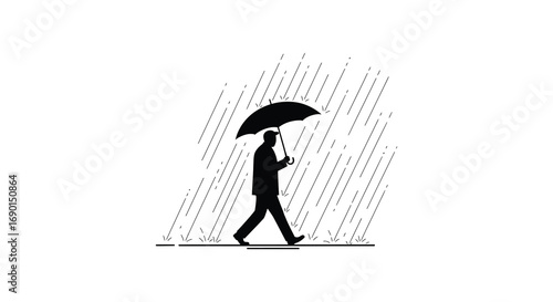 a man walking under an umbrella during rain