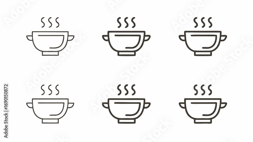 Wallpaper Mural Illustration of six steaming bowls arranged in two rows on a white background in a simple line art style Torontodigital.ca