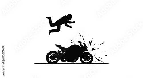 a motorcyclist leaps dramatically over a crashing bike