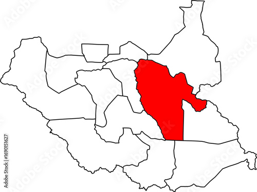 A vector map of South Sudan highlighting the Jonglei state. Ideal for geographical, environmental, and humanitarian reports and presentations.

