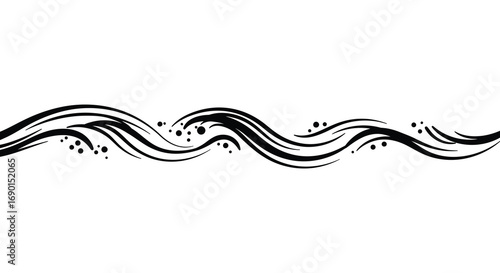 abstract black waves design flowing across white background