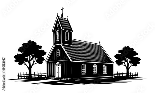 “Dutch Protestant Rural Chapel Silhouette Vector Illustration”