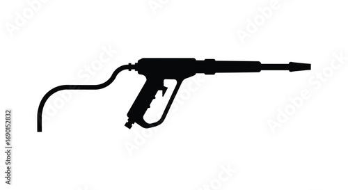 a black silhouette of a gas pump nozzle on white background