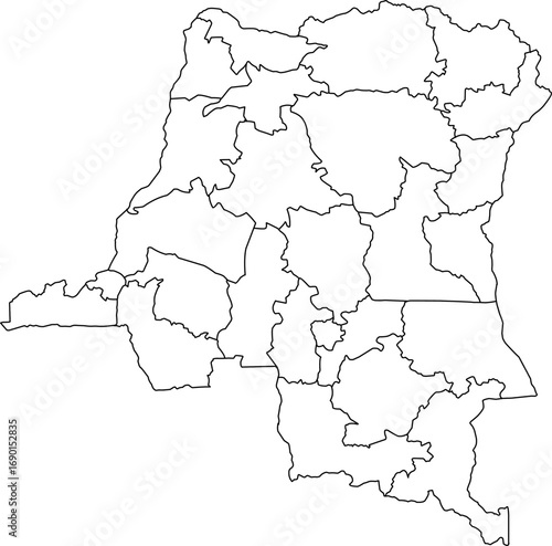 A clean, minimalist outline map of the Democratic Republic of Congo with all provincial borders clearly defined. Ideal for infographics, reports, and professional data visualization.

