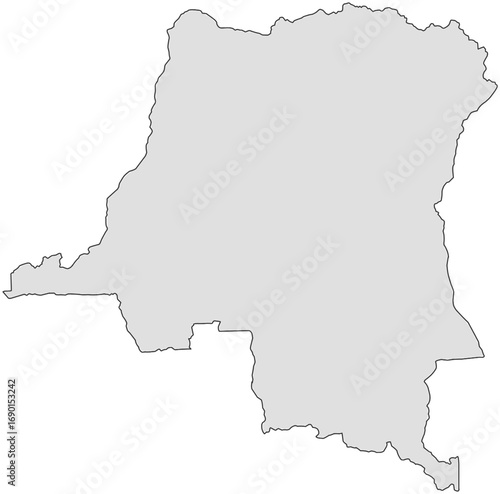 A clean, minimalist, and blank outline map of the Democratic Republic of Congo in a gray color. It's ideal for professional presentations, reports, or as a simple yet elegant graphic element.


