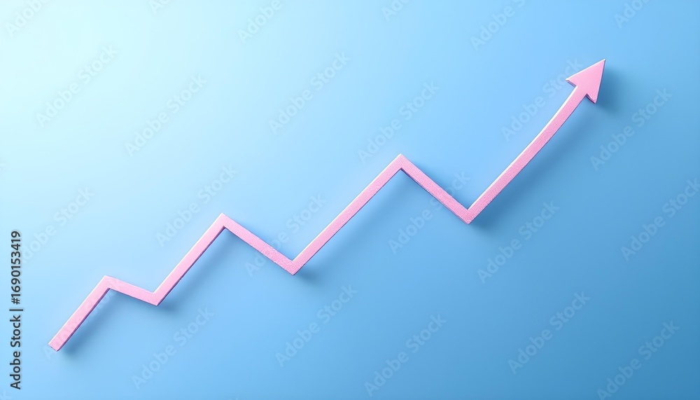 Obraz premium Pink arrow graph trending upwards indicating positive growth and financial success on a blue background