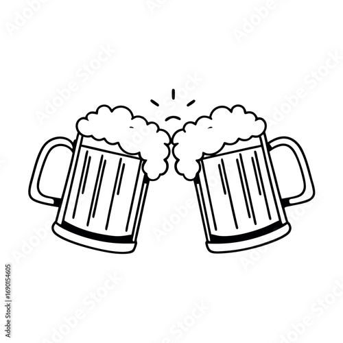 Beer Glass Clinking Vector Illustration on White Background