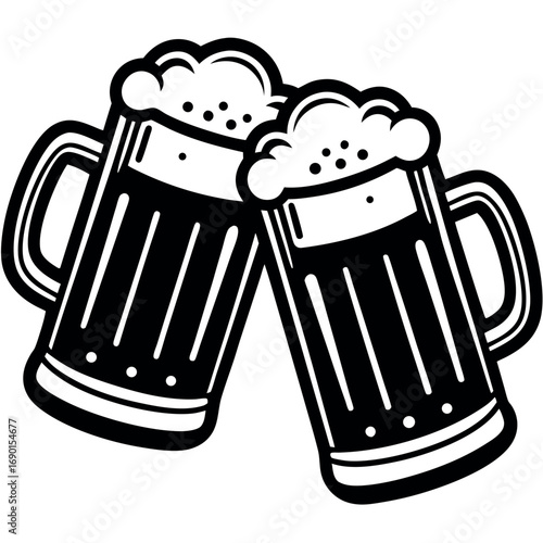 Beer Glass Clinking Vector Illustration on White Background