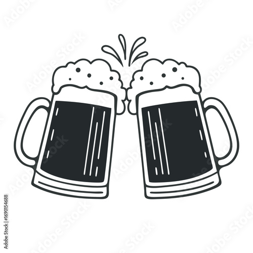 Beer Glass Clinking Vector Illustration on White Background