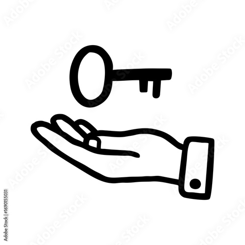 Hand and key doodle vector icon